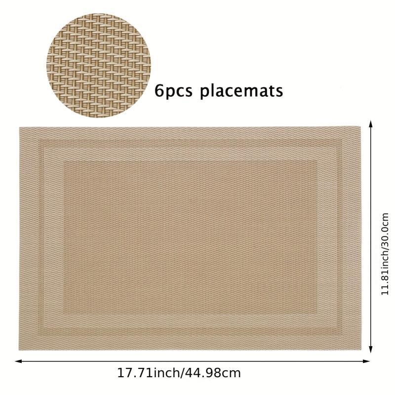 6pcs Plastic Placemats Solid Pvc Mat Heat Resistant Washable Table Pad