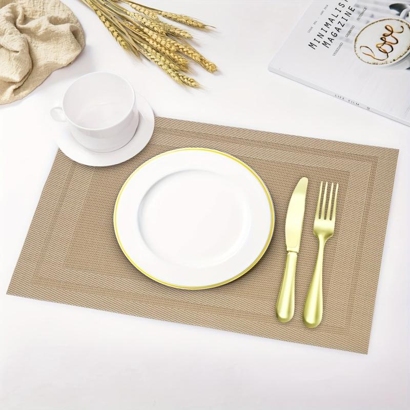 6pcs Plastic Placemats Solid Pvc Mat Heat Resistant Washable Table Pad