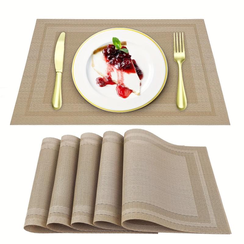 6pcs Plastic Placemats Solid Pvc Mat Heat Resistant Washable Table Pad