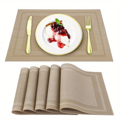 6pcs Plastic Placemats Solid Pvc Mat Heat Resistant Washable Table Pad
