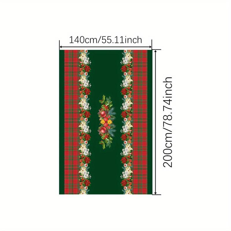 Polyester Tablecloth Merry Christmas Red Green Plaid Bell Floral Pattern