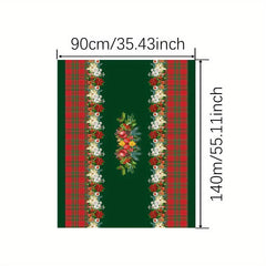Polyester Tablecloth Merry Christmas Red Green Plaid Bell Floral Pattern