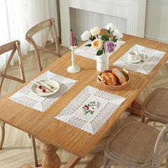 Embroidered Flowers Table Runner with Lace Tassel Home Decor