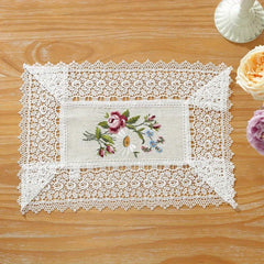 Embroidered Flowers Table Runner with Lace Tassel Home Decor