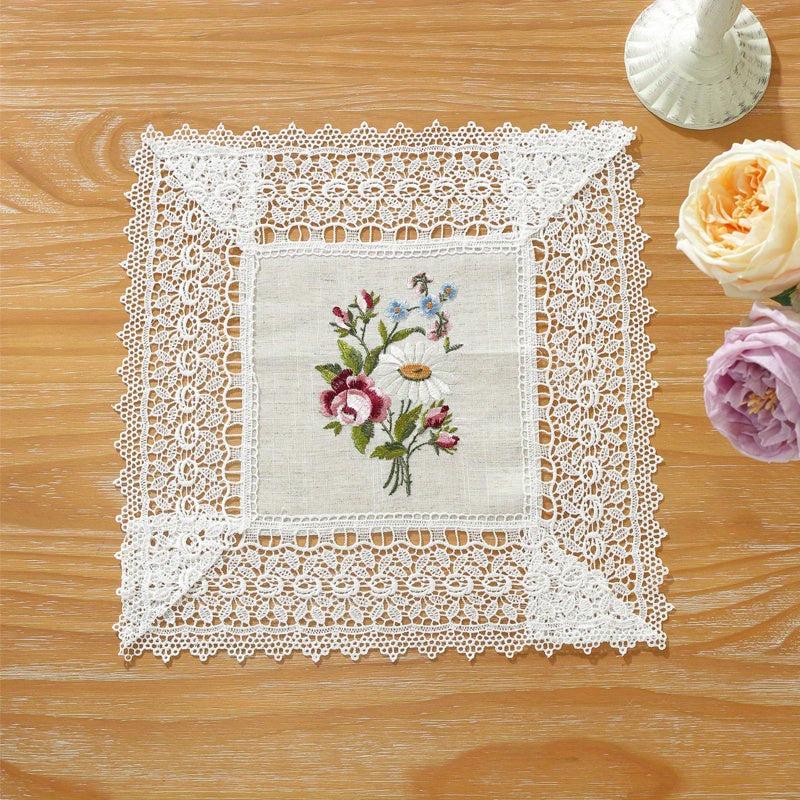 Embroidered Flowers Table Runner with Lace Tassel Home Decor
