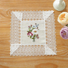 Embroidered Flowers Table Runner with Lace Tassel Home Decor