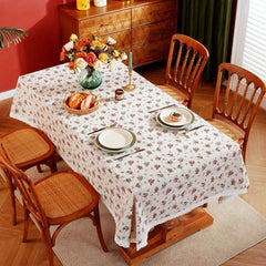 Red Rose Floral Lace Macrame Tablecloth - Stain Resistant Washable