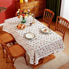 Red Rose Floral Lace Macrame Tablecloth - Stain Resistant Washable