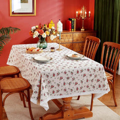 Red Rose Floral Lace Macrame Tablecloth - Stain Resistant Washable