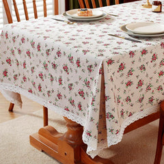Red Rose Floral Lace Macrame Tablecloth - Stain Resistant Washable