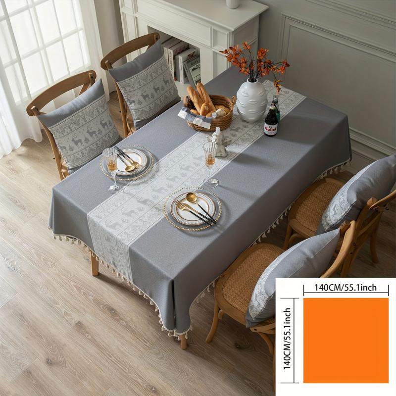 Christmas Tablecloth Solid Deer Pattern Jacquared Craft Table Cover