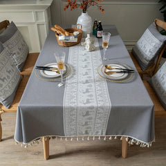Christmas Tablecloth Solid Deer Pattern Jacquared Craft Table Cover