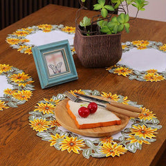 4pcs Sun Flower Pattern Round Placemats Western Food Heat Insulation Home Decor