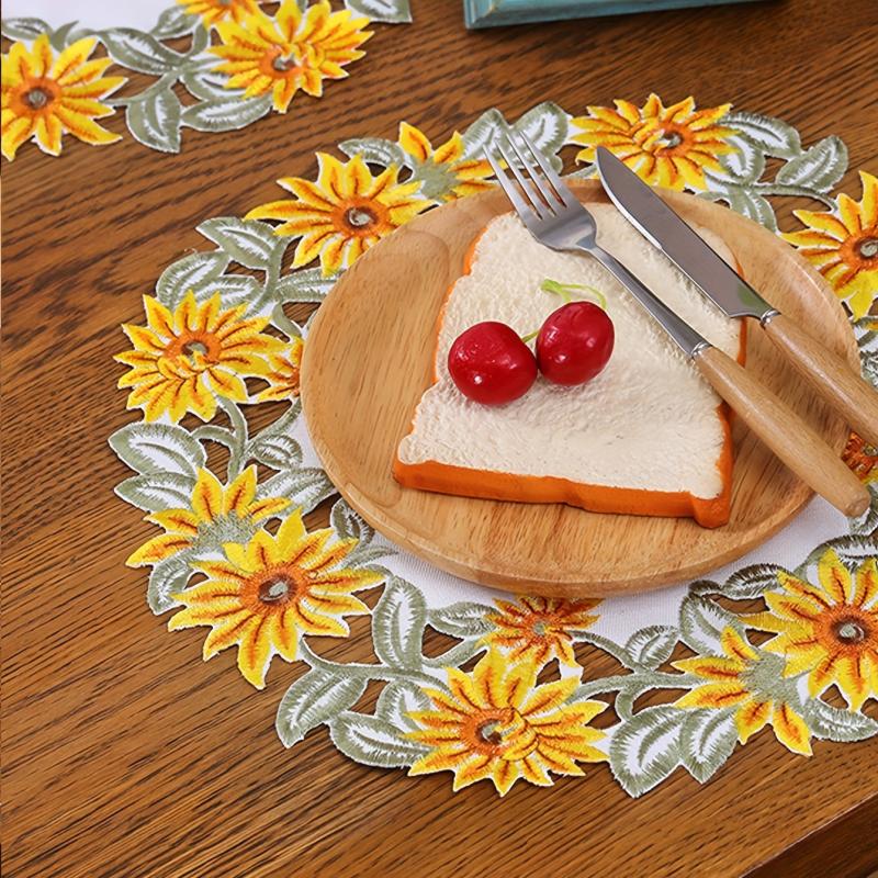4pcs Sun Flower Pattern Round Placemats Western Food Heat Insulation Home Decor