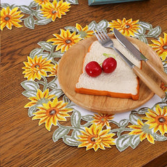 4pcs Sun Flower Pattern Round Placemats Western Food Heat Insulation Home Decor