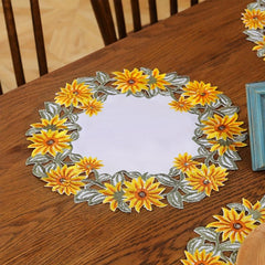 4pcs Sun Flower Pattern Round Placemats Western Food Heat Insulation Home Decor