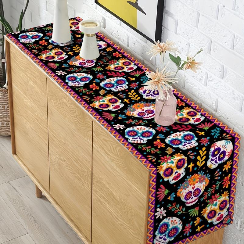 Halloween Skull Table Runner Dark Style Decoration Napkin Cloth