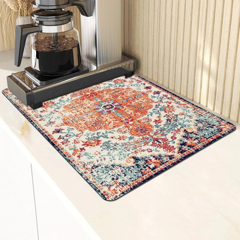 Non Slip Absorbent Boho Dish Drying Mat Soft Rubber Draining Pad