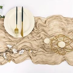 Polyester Balinese Pleated Table Runner Solid Cheesecloth Cover