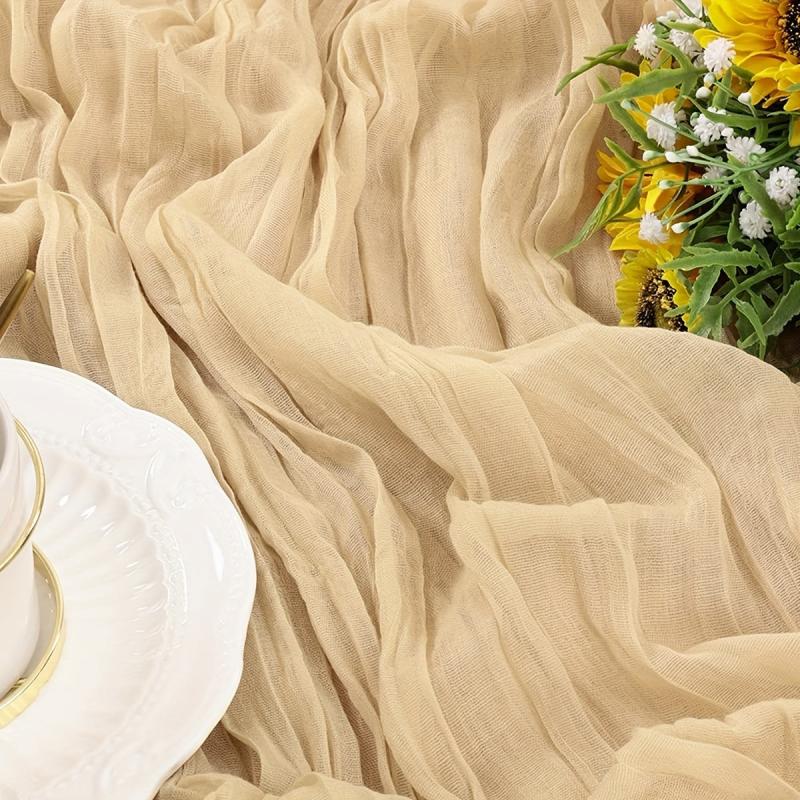 Polyester Balinese Pleated Table Runner Solid Cheesecloth Cover