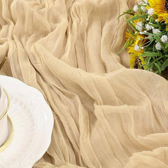 Polyester Balinese Pleated Table Runner Solid Cheesecloth Cover