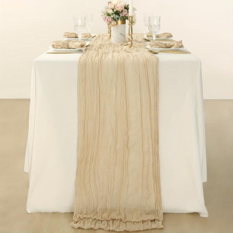 Polyester Balinese Pleated Table Runner Solid Cheesecloth Cover
