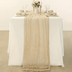 Polyester Balinese Pleated Table Runner Solid Cheesecloth Cover