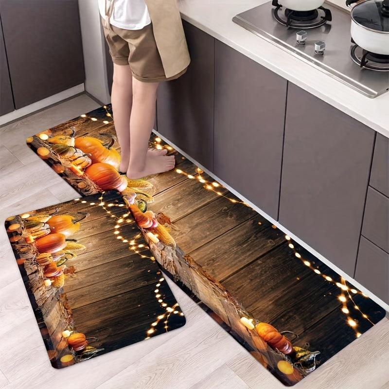Halloween Kitchen Rugs Pumpkin Absorbent Non Slip Stain Resistant
