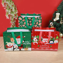 Christmas Gift Bag Snowman Santa Claus Pattern Shopping Tote Eco Friendly