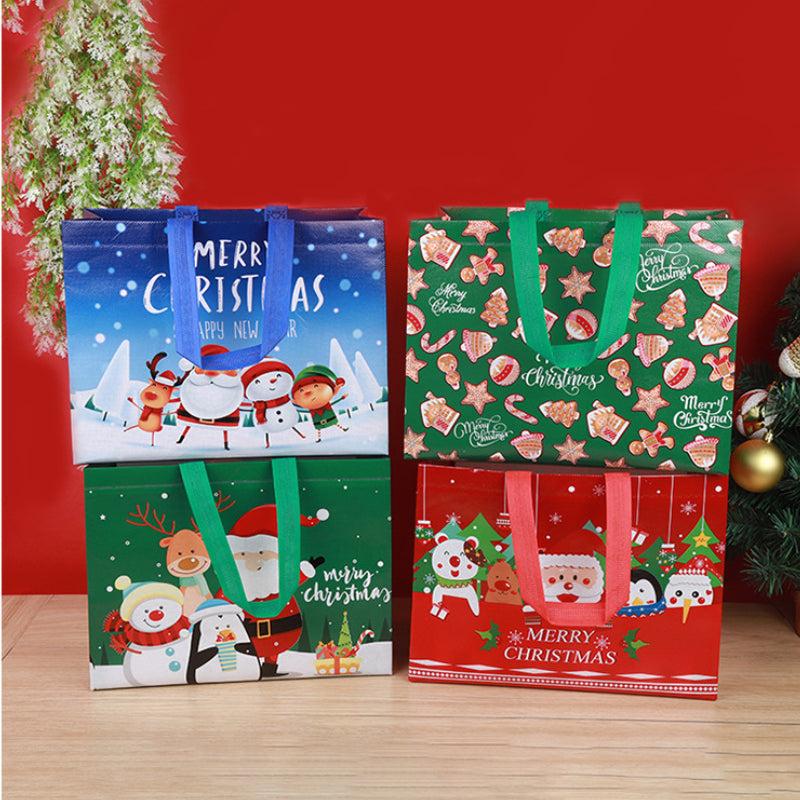 Christmas Gift Bag Snowman Santa Claus Pattern Shopping Tote Eco Friendly
