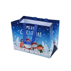 Christmas Gift Bag Snowman Santa Claus Pattern Shopping Tote Eco Friendly