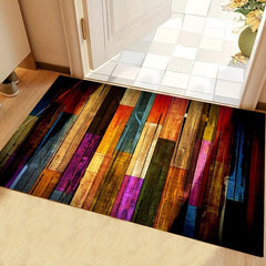 Colorful Wooden Board Kitchen Rug Absorbent Non Slip Stain Resistant Waterproof