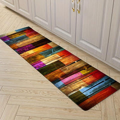 Colorful Wooden Board Kitchen Rug Absorbent Non Slip Stain Resistant Waterproof