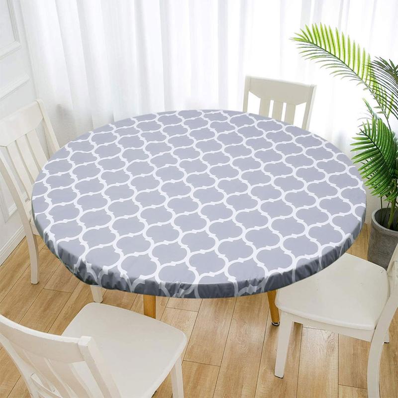 Elastic Edged Vinyl Fitted Tablecloth Flannel Backed Round Table Cloth