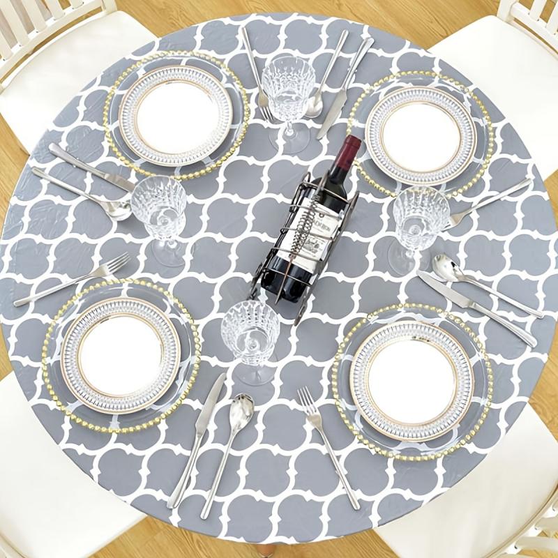 Elastic Edged Vinyl Fitted Tablecloth Flannel Backed Round Table Cloth