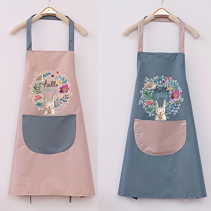 Adjustable Rabbit Garland Apron with Pockets for Chef Gardening Cooking Baking