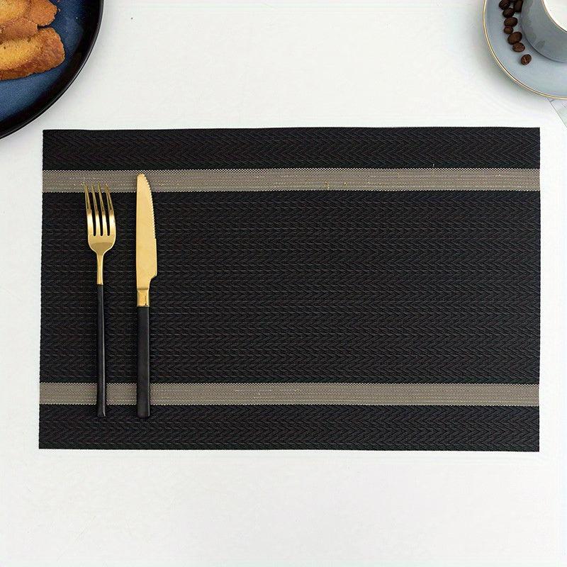 Waterproof Golden Thread Placemat Double Striped Teslin Table Mat