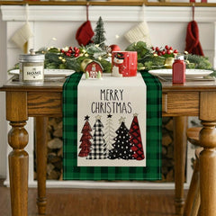 Watercolor Plaid Christmas Tree Table Runner - Festive Holiday Decoration