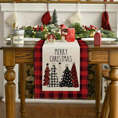 Watercolor Plaid Christmas Tree Table Runner - Festive Holiday Decoration