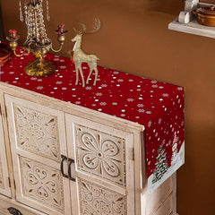 Christmas Red Plaid Snowman Linen Table Runner