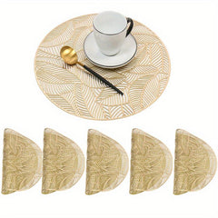 6pcs Round Leaf PVC Placemats Washable Anti-slip Heat Insulation Pads