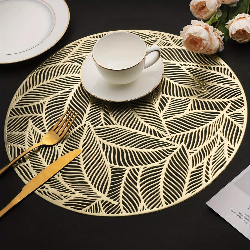 6pcs Round Leaf PVC Placemats Washable Anti-slip Heat Insulation Pads
