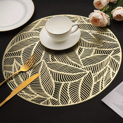 6pcs Round Leaf PVC Placemats Washable Anti-slip Heat Insulation Pads