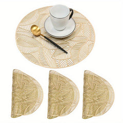 6pcs Round Leaf PVC Placemats Washable Anti-slip Heat Insulation Pads