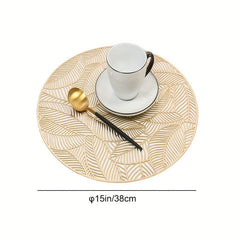 6pcs Round Leaf PVC Placemats Washable Anti-slip Heat Insulation Pads