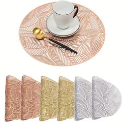 6pcs Round Leaf PVC Placemats Washable Anti-slip Heat Insulation Pads