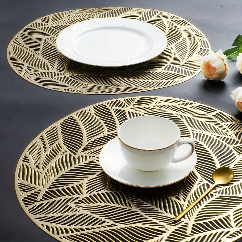 6pcs Round Leaf PVC Placemats Washable Anti-slip Heat Insulation Pads