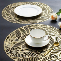 6pcs Round Leaf PVC Placemats Washable Anti-slip Heat Insulation Pads