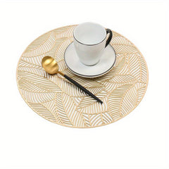 6pcs Round Leaf PVC Placemats Washable Anti-slip Heat Insulation Pads