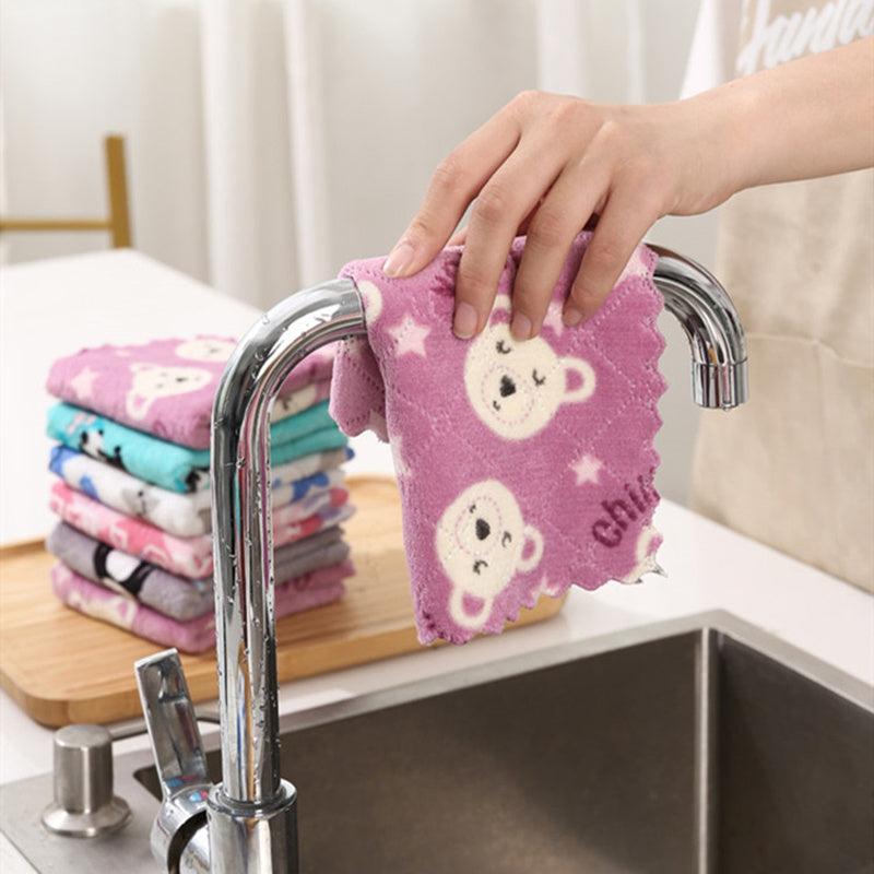 5pcs Coral Fleece Kitchen Rag Table Cloth for Easy Cleaning